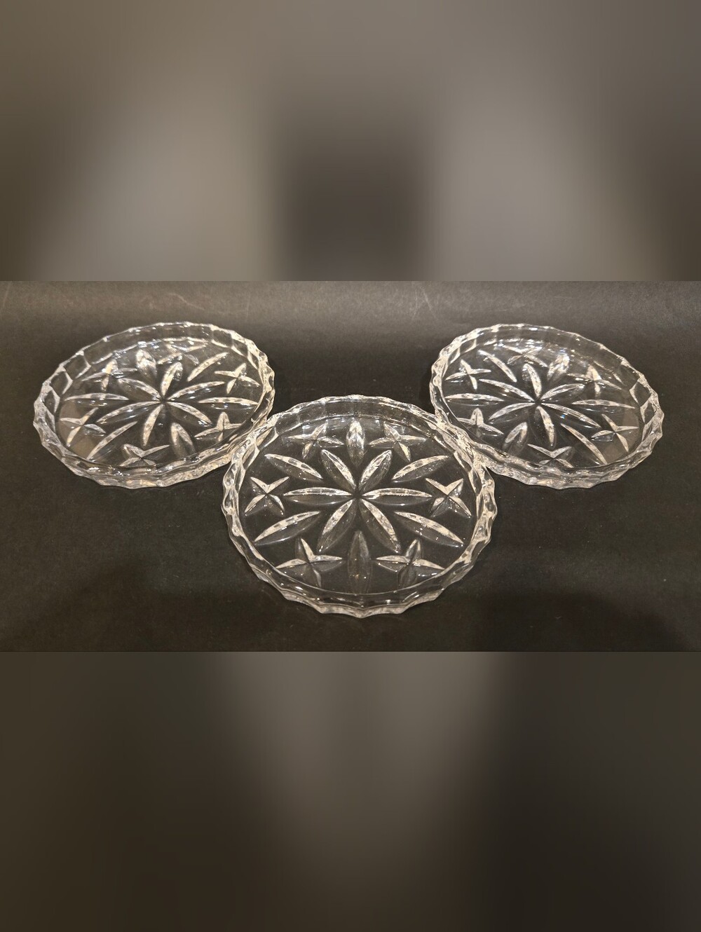 Gorham Glass Crystal Lady Anne Set Of 3 Coasters with Starburst Pattern